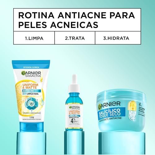 Garnier Hidratante Facial Antiacne Toque Seco com Ácido Salicílico, Uniformiza a Pele, Reduz Imperfeições e Controla a Oleosidade e Brilho por 8 Horas, 85g 5 Garnier Hidratante Facial Antiacne Toque Seco com Ácido Salicílico, Uniformiza a Pele, Reduz Imperfeições e Controla a Oleosidade e Brilho por 8 Horas, 85g - Imagem 5