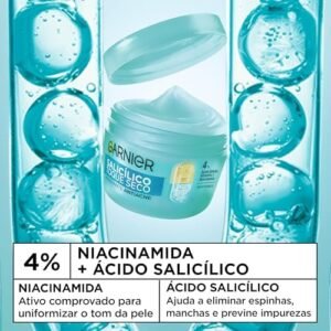 Garnier Hidratante Facial Antiacne Toque Seco com Ácido Salicílico, Uniformiza a Pele, Reduz Imperfeições e Controla a Oleosidade e Brilho por 8 Horas, 85g